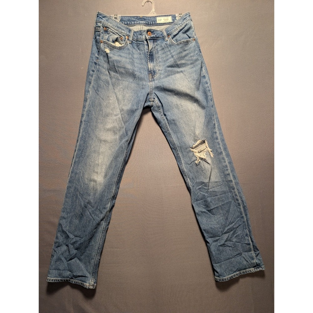 Gap 90s Straight High Rise Jeans Womens 31/12 Blue Denim Medium Wash Distressed